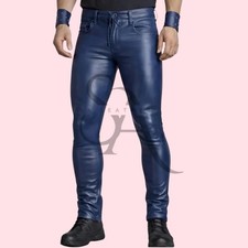 Pantalón de cuero negro causal para hombre - Estilo ajustado - 100 % cuero de cordero genuino