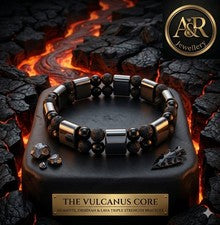 Pulsera de núcleo vulcano triple fuerza para hombre - hematita, obsidiana, lava 6 mm