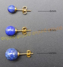 Aretes redondos enchapados en oro con piedras preciosas de lapislázuli azul natural de 6 mm 8 mm 10 mm