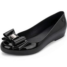Zapatos elegantes de gelatina negra para mujer moño cómodos sin cordones bailarina ropa informal plana
