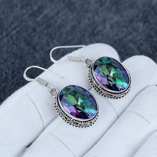 Pendiente de topacio místico arco iris, pendiente de piedra de nacimiento de topacio místico