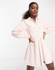 Vestido Western Boho Chic Miss Selfridge Para Mujer 6 EE. UU. Rosa Encaje Volantes Bordado