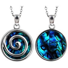 Collar colgante en espiral concha de Paua azul joyería de marea doble cara en caja