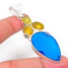 Topacio azul suizo, piedras preciosas de citrino 925 colgante de joyería de p...