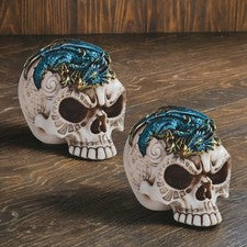 Juego de regalo de 2 piezas calavera de 4" W con figura de dragón azul adorno decoración del hogar regalo