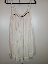 Nuevo con etiquetas Vestido para mujer Isola Bella blanco forrado de gasa para sol detalles de cuentas de madera