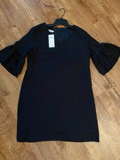Vestido Simple Fun Para Mujer Pequeño Negro Manga Volantes Grande Nuevo con Etiquetas