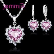 Conjunto de collar y pendientes de plata de ley 925 con corazón de cristal para mujer joyería regalo”
