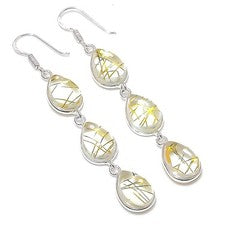 Pendientes de joyería de plata de ley 925 con piedras preciosas de cuarzo rutilado tamaño 3" para regalo