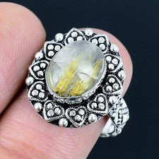 Anillo de joyería de plata esterlina 925 hecho a mano con piedras preciosas d...