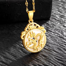 Collar Dragón Japonés Dorado CADENA UNISEX YinYang Bisutería Regalo