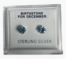 Aretes con piedra de nacimiento de plata de ley 925 para mujer en caja - 5 mm - Elige el mes