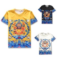 Camiseta estilo chino para hombre estampado en 3D túnica emperador manga corta tops de gran tamaño