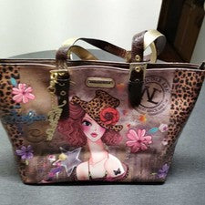Bolso de Mano Nicole Lee Diseñador Marrón Estampado de Leopardo Cara de Mujer Moda Bolso de Ciudad