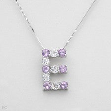 Collar Initial E con 3,00 ctw Amatista Genuina y Topacio en Plata de Ley 925 16"