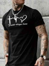 Camisetas Hombre Fe Esperanza Amor Cruz Corazón Gráfico Negro Casual Manga Corta