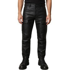 Pantalones cargo de cuero genuino negro para hombre Ropa de calle Estilo Motociclista Cuero Pantalones