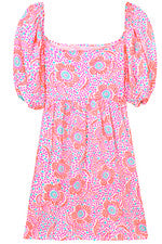 Vestido para mujer - Vestido sin solero estampado rosa naranja - Vestido manga abullonada - 2XL