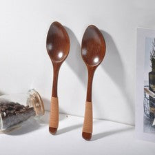 2xWooden Löffel Bambus Küche Kochen Utensilien Suppe Teelöffel Gastronomie Küche