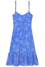 Vestido para mujer - Vestido floral estampado - Solero - XL - Algodón - Azul neón