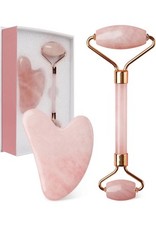 Juego de herramientas faciales Gua Sha & Jade Roller rutina de cuidado de la piel - cuarzo rosa rosa