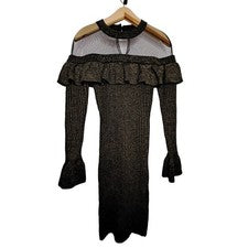 Vestido ceñido al cuerpo transparente VENUS para mujer talla XS negro dorado mafia esposa glamoroso caprichoso Y2K