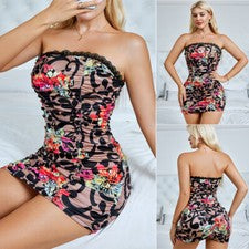 Sexy Vestido Para Mujer Bodycon Acanalado Sin Tirantes Ribete de Encaje Retro Babydoll Ropa de Salón