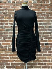 NUEVO Vestido ceñido al cuerpo acanalado Saks Fifth Ave CINQ A SEPT Alina para mujer talla 6 negro