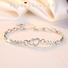 Pulsera Corazón con Circonitas - Cadena Mujer Brazalete - Plata de Ley 925 / 20,5 cm