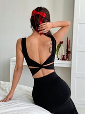 Vestido largo mujer espalda abierta y detalle twist