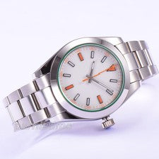 Reloj de lujo para hombre con movimiento automático de cristal de zafiro Parnis de 40 mm esfera blanca