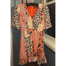 Mini Vestido Zara Trafaluc Estampado Floral Cuello en V Manga Corta Colorido Talla S