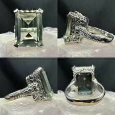 Anillo filigrana prasiolita amatista verde plata de ley .925 talla 5 corte esmeralda