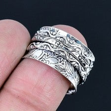 Meditación Spinner Piedra preciosa hecho a mano 925 anillo de joyería de...