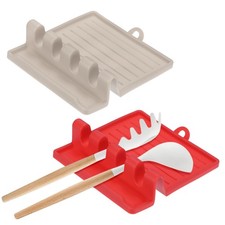 Paquete de 2 reposa utensilios de cocina múltiples de silicona, resistentes al calor [rojo, caqui]