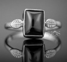 Anillo de plata esterlina 925 cabujón ónix natural cojín negro piedras preciosas regalo en caja