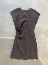 Lindo Vestido H&M Para Mujer Marrón Taupe Mangas Pequeñas Cintura Asimétrica Cremallera Trasera
