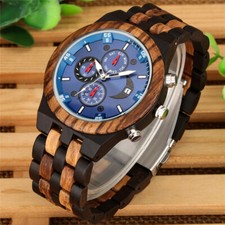 Reloj de pulsera de cuarzo de madera cronógrafo de lujo para hombre correa de madera ajustable