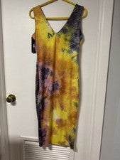 Moda Vestido Nova Tie Dye Bodycon Midi Sin Mangas Cuello en V Elastizado Nuevo con Etiquetas Para Mujer’s M