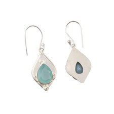 Natural Aqua Calcedonia Colgante Garganta Chakra Pendientes Joyería Plata de Ley