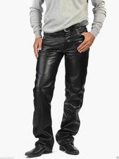 Pantalón de cuero genuino de piel de cordero negro estilo informal para hombre hecho a medida