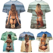 Bikini de Playa Modelo Rubio Camiseta Impresa en 3D Verano Hombre Moda Informal Prendas para el torso