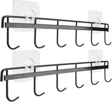 Perchero Adhesivo Pared Cocina 6 Ganchos Sin Taladro Negro Pack 2 Alta Calidad