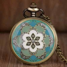 Turquesa NUEVO NUEVO Reloj Bolsillo Esmalte y Cristal Azul Aqua Patrón Floral
