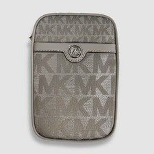 Bolso bandolera para cámara Michael Kors gris plateado pequeño de cuero con cadena $199 para mujer