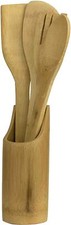 Juego de 5 herramientas de cocina de bambú con soporte de bambú gratis.
