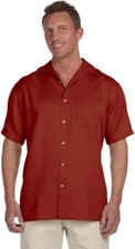 Camisa roja ladrillo 3XL Harriton ESTILO CUBAVERA para hombre Barbados texturizada con botones