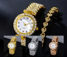 Conjunto de reloj y pulsera de cristal de lujo para mujer reloj pulsera de moda para dama regalo