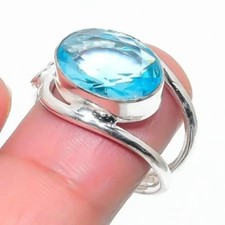 Anillo de plata de ley 925 con piedras preciosas de topacio azul hecho a mano joyería regalo para mujer