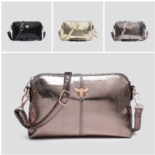 Bolso sin asas bandolera de abeja metálica para mujer Bolso de mano de hombro con cremallera de cuero sintético Reino Un